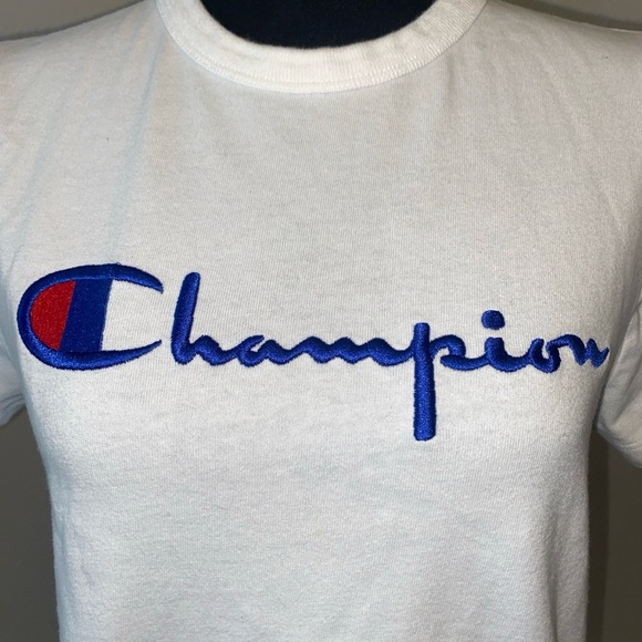 Champion Womens White Athletic T-Shirt Size Small Embroidered Vintage sku053 - Picture 6 of 10